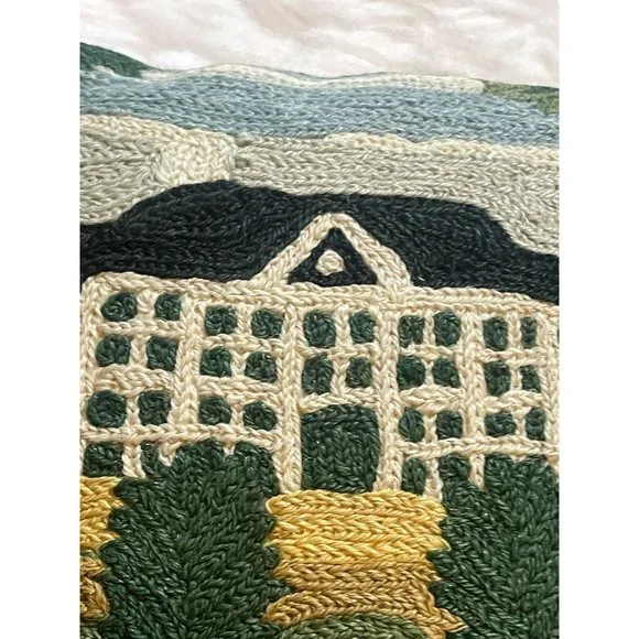 Vintage Chainstitch Embroidery Decorative Pillow with Cats 16 Inch Square - Picture 3 of 10